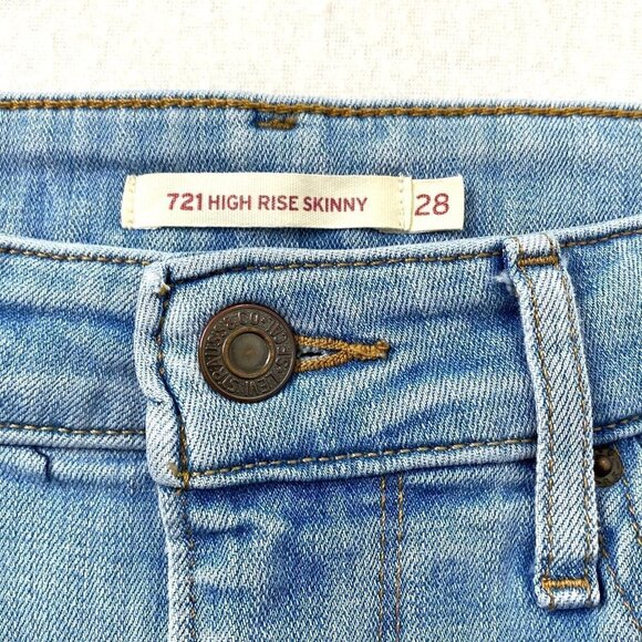Levi's 721 Womens size 28 High Rise Skinny Stretch Denim Jeans Raw Hem Blue - Picture 9 of 14